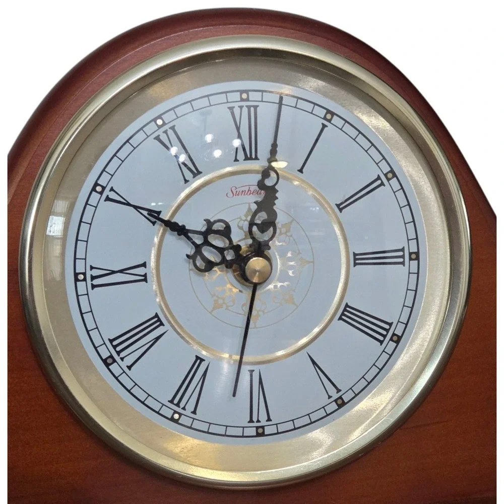 Vintage Sunbeam Oster‎ Gold Elegant Mantel Clock Quartz Cherry Wood #88634 WORKS